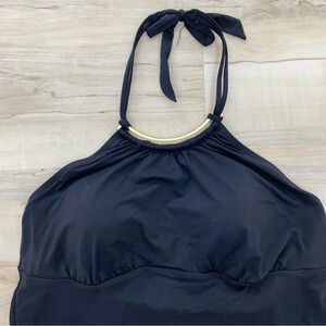 Lands’ End Black High Neck Halter top Swimsuit Sz 18